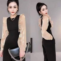 긴소매점프수트 블러킹 병렬 휴가 바디슈트 여성 봄가을 스타일리쉬 고퀄리티 스윗 스트레이트핏 일자 트렌드 3450563161
