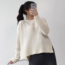 소매 포인트 심플 라운드 언발 니트 라운드넥 오버사이즈 언발티 질감
