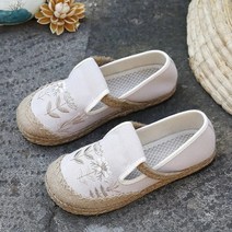MOON 여성 린넨 플랫 자수 슈즈 175