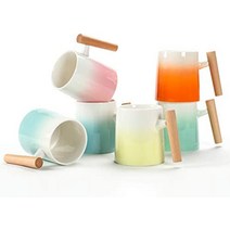 [일본정품] teanagoo 도자기 찻잔 (목제 손잡이 포함) - 커피 차 코코아 용 475ml ms026c 6 개 세트 차가운 정렬 색상, 16 개상자, 콜드 어소트 컬러 - 목제 핸들
