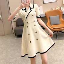 트루픽 마린 테일러드 A라인 더블 단추 미니 원피스 프렌치 카라 셔츠 원피스 반팔