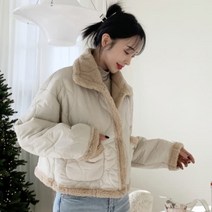 디작소 여성 겨울 데일리 바크 양털 배색 카라 패딩