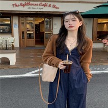 점프수트 데님 청 긴소매 여성 여자 긴바지 간절기 점프슈트 a06
