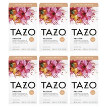 Tazo Herbal Tea Bags Passion Caffeine Free 타조 카페인 프리 허브티 패션 20 티백 6 팩 1세트, 1개