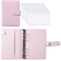 현금 바인더 보관함 저축 챌린지 다이어리 세이빙박스 봉투 계산기 Good Material A6 PU 가죽 싸구려 시트 클립 노트북 시스템 세트 포켓 금전 예산 절감 계산서 정리기, 분홍색 2