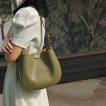 여성용 가죽 싱글 숄더 크로스백 백 하프 라운드 새들, 03 green
