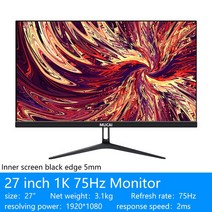 MUCAI-N270E 27 인치 모니터 75Hz FHD 데스크탑 LED 디스플레이 IPS 게이밍 컴퓨터 화면 커브 아님 VGA/HDMI 호환/1920x1080, 01 N270E_01 EU 플러그