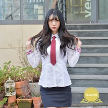 [빅사이즈] 여성 각카라 화이트 셔츠 (빨강체크) ~4XL