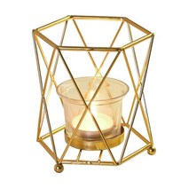 유리 캔들 홀더 Tealight 촛대 봉헌 캔들 펜 냄비 캔들 컵 홀더 촛대 생일 웨딩 다이닝 룸을위한기도 촛불, 금속, 골드 12x10.5x15cm