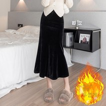 SURBORT고급 벨벳 소프트 베이스 기모 도톰 원단 힙스터 머메이드 롱스커트 밴딩 허리 가을 겨울 미디스커트