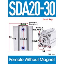 공압 에어 실린더 SDA 타입 보어 20mm 스트로크 복동 SDA20 컴팩트 피스톤 실린더 암, 06 SDA20X30