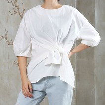 허리매듭 소매주름 면스판 블라우스 50대엄마옷 60대여성의류
