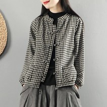 Tagi 여성 봄가을 빅사이즈 체크 면코트 생활한복 상의 오버핏 캐주얼 자켓 점퍼