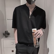 Z3JC 남성 아메리칸 빈티지 루즈핏 캐주얼 터틀넥 티셔츠