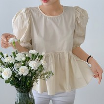바보사랑 여자 플레어 셔링 퍼프 라운드 여름 블라우스.옷자락(무료배송)