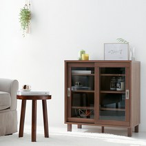 마켓비 SHOLID 슬라이딩 2문 수납장 CHM8380A, 미들브라운