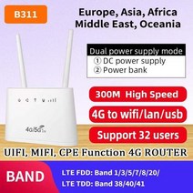 유심라우터 국내포켓와이파이 b311 4000mah 배터리 300mbps lte 무선 usb 모뎀 4g wifi 라우터 sim 카드 슬롯 wps 기능 외부 안테나 리피터, 유럽 ​​버전, 나는 플러그