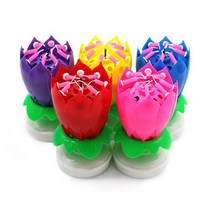 달자샵 화려한 축하 촛불 멜로디 회전 연꽃초 생일 행사파티 케이크초, 옐로우, 1Pcs