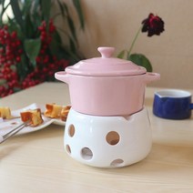 JINGHENG 도자기그릇 세라믹 홈파티 집들이 캠핑음식 치즈 중탕기 초콜릿 요리, 받침+핑크볼커버2포크2왁스