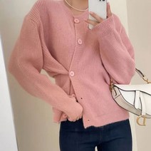 [랜덤플레이] 사선 버튼 허리 보정 골지 니트 가디건