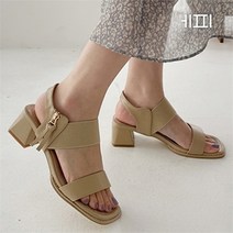 [에피소드블랑] 여성 태슬지퍼 미들굽 가죽 샌들힐 5.5cm