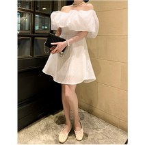 셀러허브_여성트랜드패션 선오프숄더 볼륨 퍼프 라인 원피스