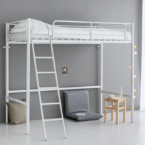 2층 성인벙커침대 철제 프레임 이층침대 성인용 형제 침대 어른 좁은 방 공간활용, 화이트