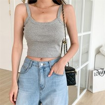 옷자락 [옷자락] 여자 여름 크롭 무지 민소매 끈 숏 나시