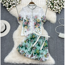 플라워 레이스 화려한 바캉스룩 여행룩 투피스 세트 수입원피스