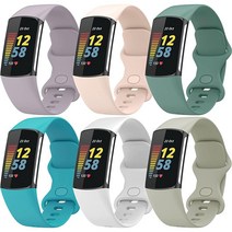 TopPerfekt Fitbit Charge 5와 호환되는 밴드 조절 가능한 부드러운 실리콘 스포츠 교체용 시계 스트랩 손목 팔찌 충전 5 액티비티 트래커 여성 남성용 3-블랙/문, Small, 6-Pack 2