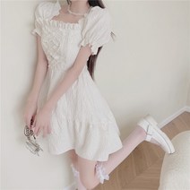 프렌치 프렌치 첫사랑 빈티지 스퀘어 벌룬 소매 선녀 스커트 과신감령 기질 하객원피스 블라우스 치마 여성 여름원피스