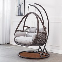 라탄그네의자 원목 그네 나무 흔들 행잉 체어, 우드 그레인 그레이 더블 + 행거