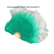 너슬부채 한국무용 전통 부채춤 녹색 흰색 실크 베일 민속 예술 중국 밸리 댄스 대나무 짧은 팬 다채로운 두 레이어 경량 크기, 2pcs right hand, 01 31cm 10cm