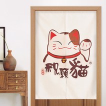 GRSOEZO 행운의 고양이 패브릭 커튼 가림막 주방 커튼 베란다 창문 공간분리 중문 방문 가리개 현관 문-13378