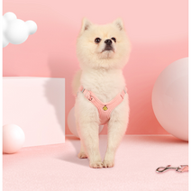 팝펫 강아지 하네스+리드줄 세트, 파스텔 노랑