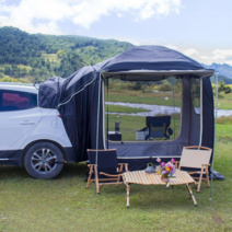 suv 차량뒤 트렁크 확장텐트 세단 사이드텐트 야외캠핑 차박 캐노피 천막, 블랙(바닥천+2레이어탑)