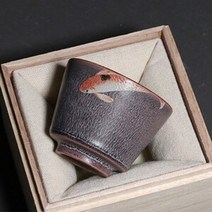 전통 찻잔 보이차 말차 다완 정호 개완 막사발 찾잔 100ML 물고기 착색, 노란색