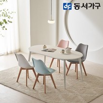 동서가구 피츠 알란 1600 화이트 타원형 철제 4인 식탁 세트 POF079, 화이트그레이, 스카이블루4
