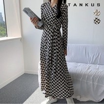 탱커스 여성 스퀘어 지그재그 패턴 랩 원피스