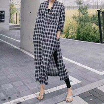 자칠 여자 롱체크셔츠 롱루즈핏블라우스 롱남방 489호