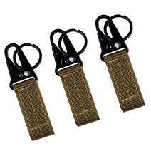 FAIRWIN Tactical Gear 클립 나일론 키링 홀더 또는 전술 벨트 키퍼 밀리터리 유틸리티 행거 카라비너 몰리 후크 블랙 탠 그린 (신축성 있는 - 탠/브라운), Tan-3