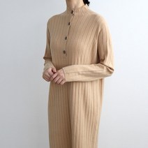 루즈핏 골지 버튼 포인트 겨울 반목 터틀넥 니트 롱 원피스 4컬러