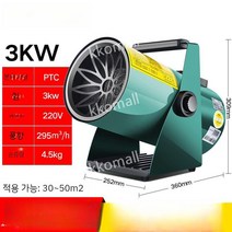 산업용 히터 공장용 농업용 가정용 농사용 열풍기 난로 업소용, 3kw/220v  리모컨 그린