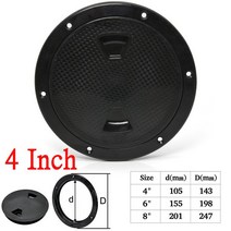 ABS 라운드 해치 커버 화이트 4 quot6quot 8 quot데크 플레이트 미끄럼 방지 스크류 아웃 데크 검사 해양 RV 요트 보트 액세서리, [04] Black 4 Inch