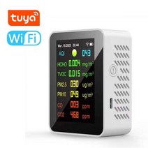 공기측정기 Wifi 휴대용 공기 품질 측정기 7in1 PM2.5 PM10 산화탄소 TVOC HCHO AQI 테스터 TFT 컬러 스크린 탄소 공기질, WHITE