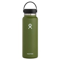 HYDRO FLASK - 하이드로 플라스크 텀블러 물병 플렉스 캡이 있는 하이드로 플라스크 와이드 입 병, 올리브, 40온스