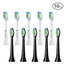 10 개대 필립스 hx3 hx6 hx9 시리즈 칫솔 용 교체 가능한 브러시 헤드 클린 액션 브러시 헤드 클린 소닉 케어 플렉스 케어, 10흑백