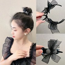 리본 헤어핀 포니테일 핀 완자 머리핀 아크릴 핀헤어 액세서리 고급감 여자 핀 블랙