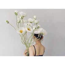화이트 데이 셀프 웨딩 촬영 포토 부스 존 브라이덜 베이비 샤워 꽃 조화 소품, 03.1미터쌍두양귀비흰색3개