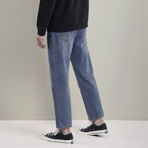 진스베이직 남자 9부 세미 와이드 핏 일자 청바지